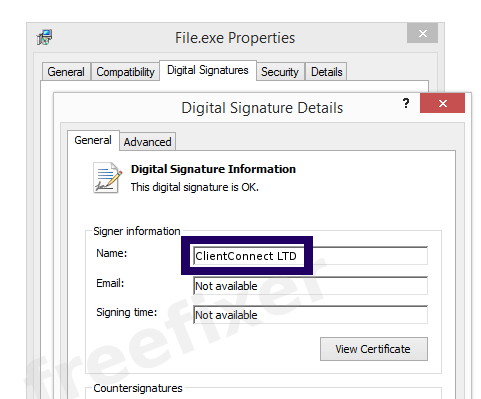 Screenshot of the ClientConnect LTD certificate